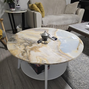 Natural Ocean Onyx Round Coffee Table – 90 cm Round with Two-Tier Base