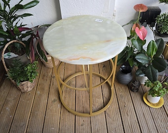 Celadon Glow Onyx Side Table – Natural Green Onyx Top
