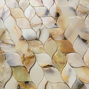 Leaf Mosaic Wall Tiles – Multicolour Natural Stone | Green, White & Orange