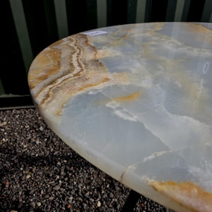 Ocean Blue Onyx Coffee Table – 90cm Round Natural Stone Top, Steel Base