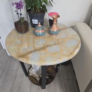 Blue-Fire Natural Onyx Side Table – Glowing Veins, Coffee Table