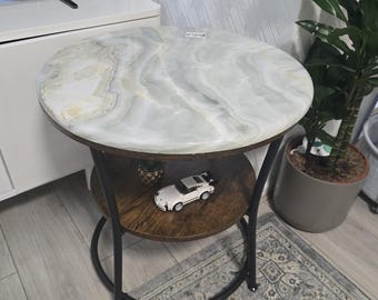 Natural Green-Grey Onyx Side Table – Natural Stone Accent