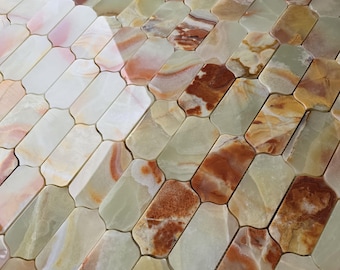 Oval Mosaic Wall Tiles – Multicolour Natural Stone | Green, Red, white, Orange