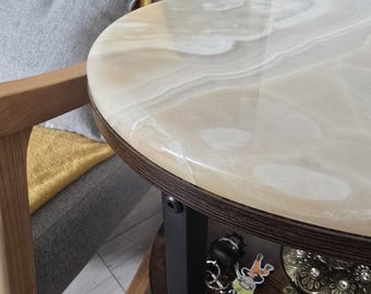 Creamy Beige Onyx Side Table – Natural Onyx Stone Top