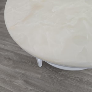 Snow White Onyx Coffee Table Handcrafted 80cm Round Two-Tier Design