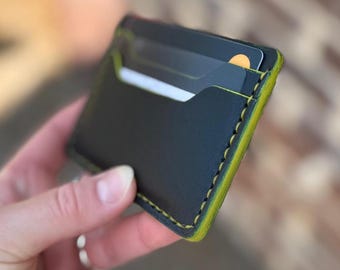 Full Vegetal Leather, Hand-Stitched Leather Card Wallet, Vibrant Edge Paint & Contrast Stitching, Slim Minimalist Wallet for Everyday Carry