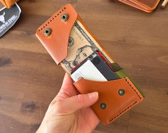 Full Vegetal Leather, Handmade Wallet, Folded Leather Wallet, Handmade Bi-Fold Card Holder with Snap Closure, Durable & Unisex Design