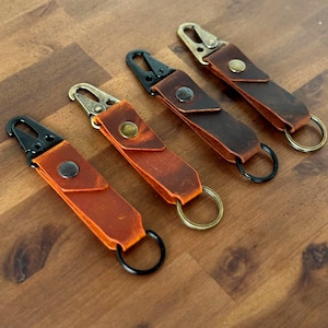 Leather Keychain, Personalized Leather Keyring, Black and Antique Carabiner Keychain, Mens Leather Keychain, Custom Engraved Keychain