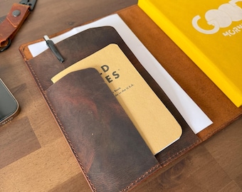 Personalisiertes Leder Journal Notizbuch, Leder A5 Journal Cover, nachfüllbares Notebook Sleeve, handgemachte Planerhülle, personalisierte Geschenkidee