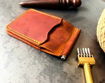 Leather Money Clip Wallet, Money Clip Wallet for Men, Slim Leather Wallet with Money Clip, Minimalist Handmade Wallet, Gift For Husband