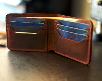 Handmade Leather Wallet, Rustic Brown Bifold for Men, Slim EDC Card Holder, Full Grain, Minimalist Leather Gift, Engraving Option