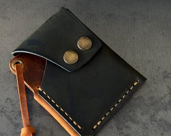 Crazy Horse Leather Wallet, Handmade Minimalist Card Holder, Slim Front Pocket Wallet, Personalized Men Gift, Gift For Husband