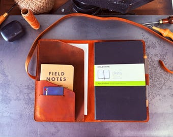 Funda de cuero Moleskine, funda para diario Moleskine, funda para cuaderno, funda para agenda hecha a mano, organizador de viajes, regalo personalizado para escritor