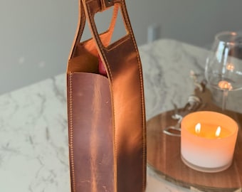 Bolsa de vino de cuero personalizada, portabotellas de vino artesanal, bolsa para vino, portabotellas de vino grabado a medida, bolsa de cuero para vino, regalo de inauguración de casa