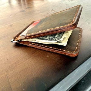 Cartera de cuero con clip para billetes, cartera para hombre, cartera fina de cuero con clip, cartera minimalista hecha a mano, regalo para el Día del Padre