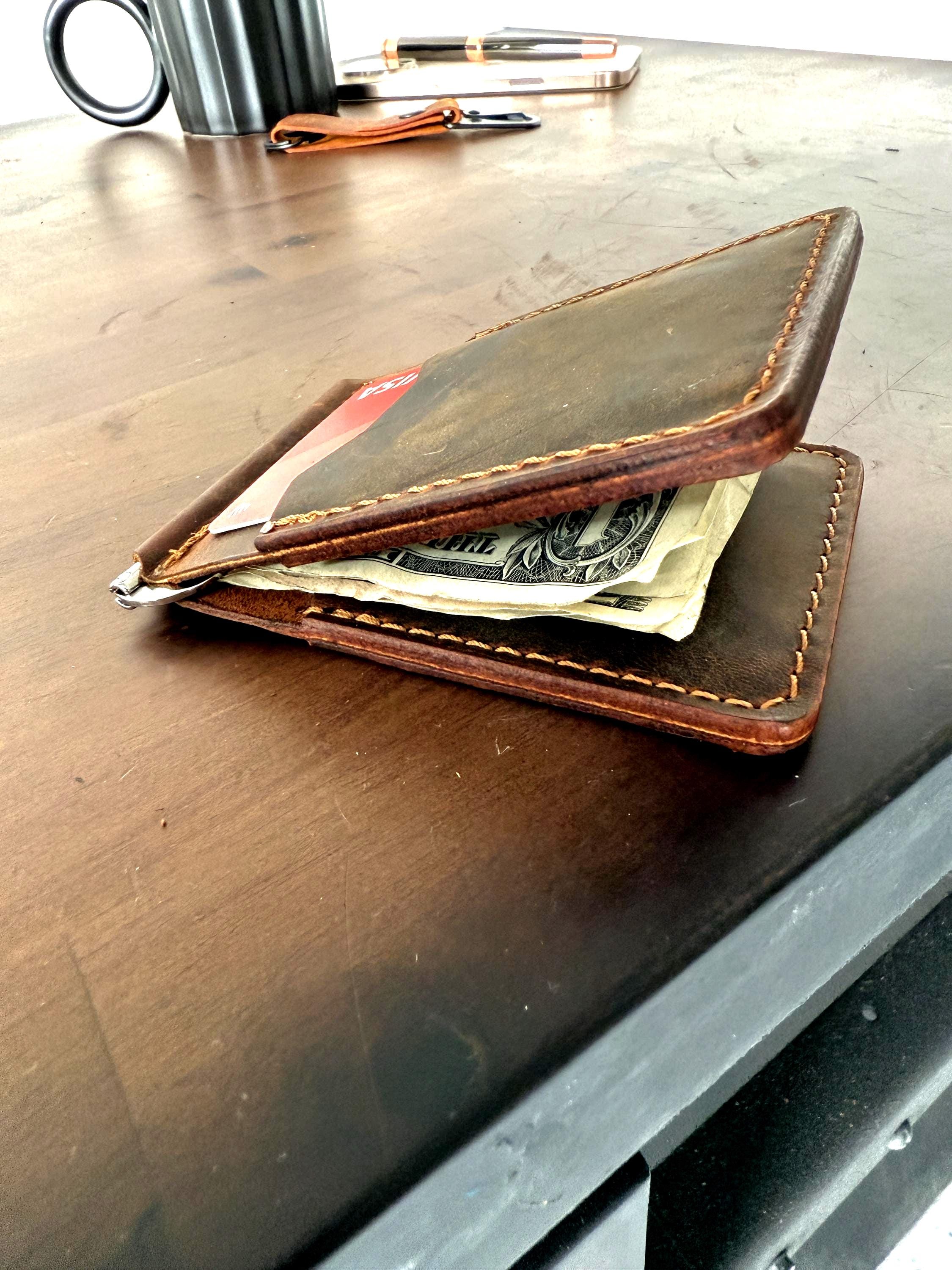 Leather Money Clip Wallet, Money Clip Wallet for Men, Slim Leather ...