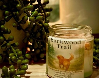 Vela Barkwood Trail - Vela con aroma a madera / Vela apta para mascotas / Vela pequeña para amantes de los perros / Vela vertida a mano / Decoración natural para el hogar