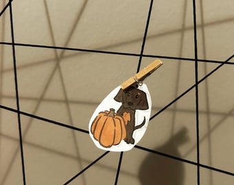 Pegatinas de calabaza para perro salchicha: Arte troquelado impermeable de cachorros otoñales