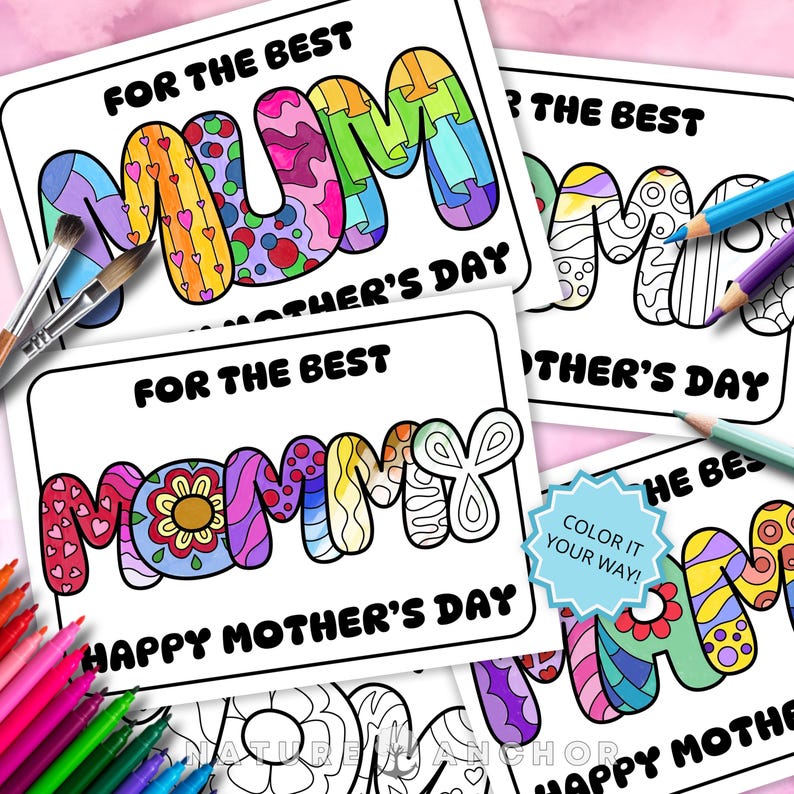Mami Printable Mother’s Day Coloring Cards - 6 Variations: