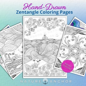 Hand Drawn Coloring Pages Printable PDF for Relaxation, Mindfulness and Self Care Zentangle and Mandala Designs, Relaxing Doodle Art - ocean