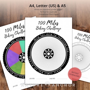 Desafío de 100 millas para ciclismo. Diario imprimible. Seguimiento de ciclismo para 100 millas. Seguimiento de ciclismo y entrenamiento en PDF.