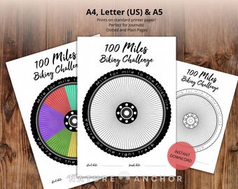 Cycling 100 Mile Challenge Tracker: Printable Cycling Journal (PDF Download A4/A5/Letter Sizes)