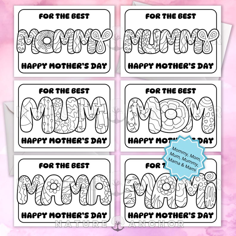 Mami Printable Mother’s Day Coloring Cards - 6 Variations: