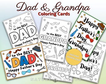 Tarjeta para colorear del Día del Padre: Papá y abuelo, actividad infantil, dibujo a mano (descarga digital)