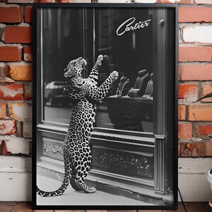 Vintage 1950s Panther Poster – Black and White Fashion Print – Jewelry Shop Canvas Wall Art – Vintage Photography – Ready to Hang