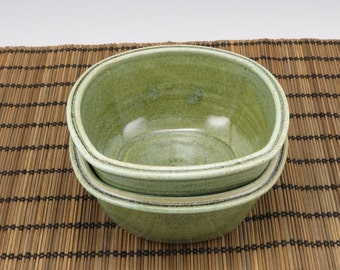 Handmade Pottery Bowls  Set of 2 /square snack, dessert, ice cream bowls / heather green