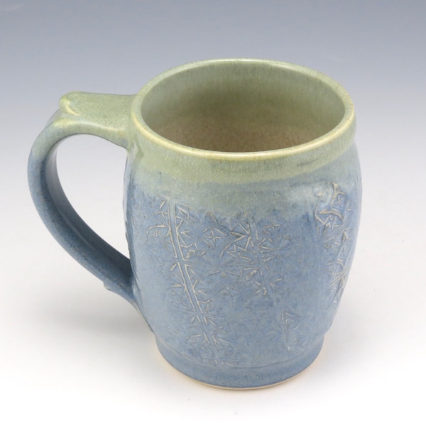 Handmade pottery mug, ceramic coffee mug, tea mug,  soft blue and green with quilt texture