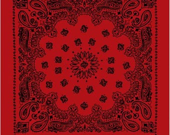 Extra Large Red & Black Paisley Bandana: 27" Cotton Trainmen Scarf