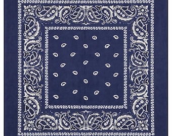 Oversized Dark Navy Blue Paisley Bandana: 100% Cotton 27"