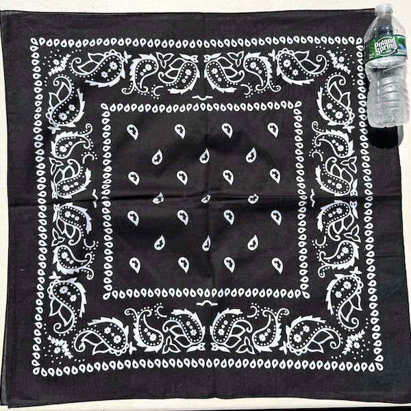 BLACK and WHITE Extra Large Bandanas - Men & Women Traditional Paisley Trainmen Big 27" Cotton Bandannas