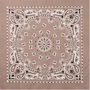 Extra Large Beige Paisley Bandana: 100% Cotton Head Scarf 27" Khaki Tan Traditional Trainmen Bandanna Scarves, Headband, Handkerchief