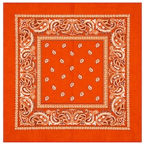 Extra Large Orange Bandanas 100% Cotton - Men & Women Paisley Trainmen Big 27" Bandannas