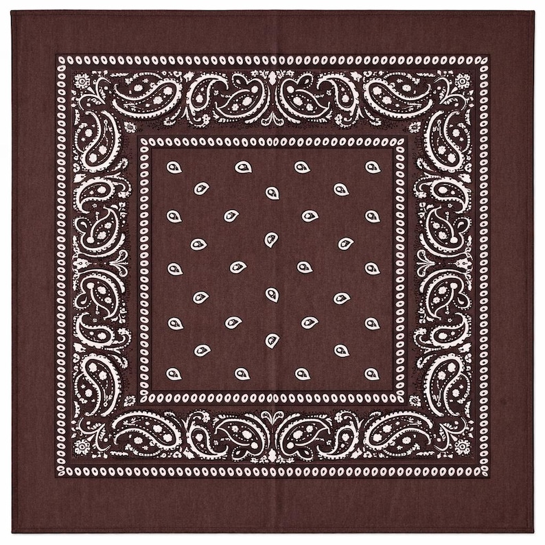 Large Brown Paisley Bandana: 100% Cotton, 22