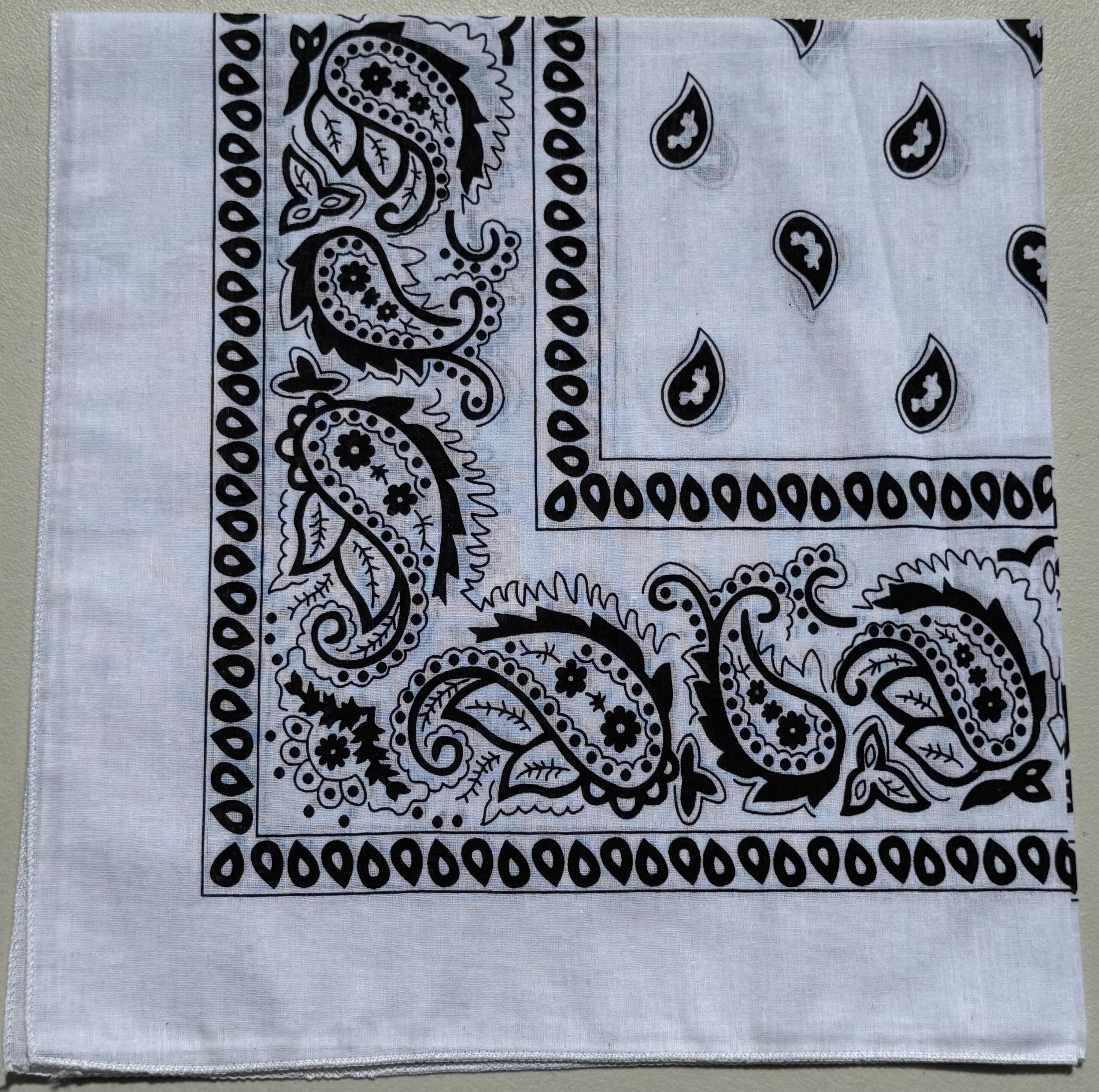 Extra Large White Paisley Bandana: 27