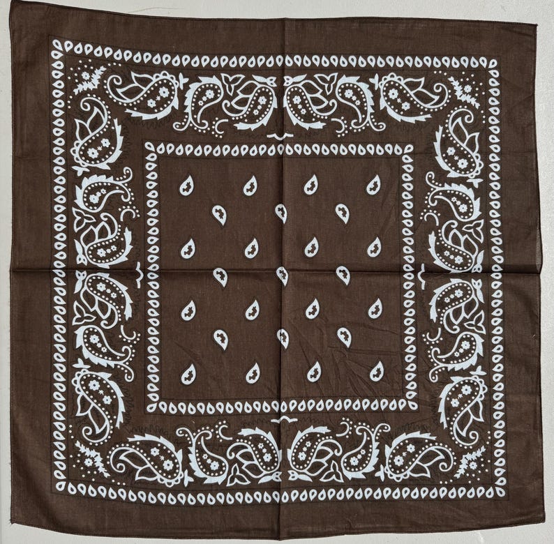 Large Brown Paisley Bandana: 100% Cotton, 22