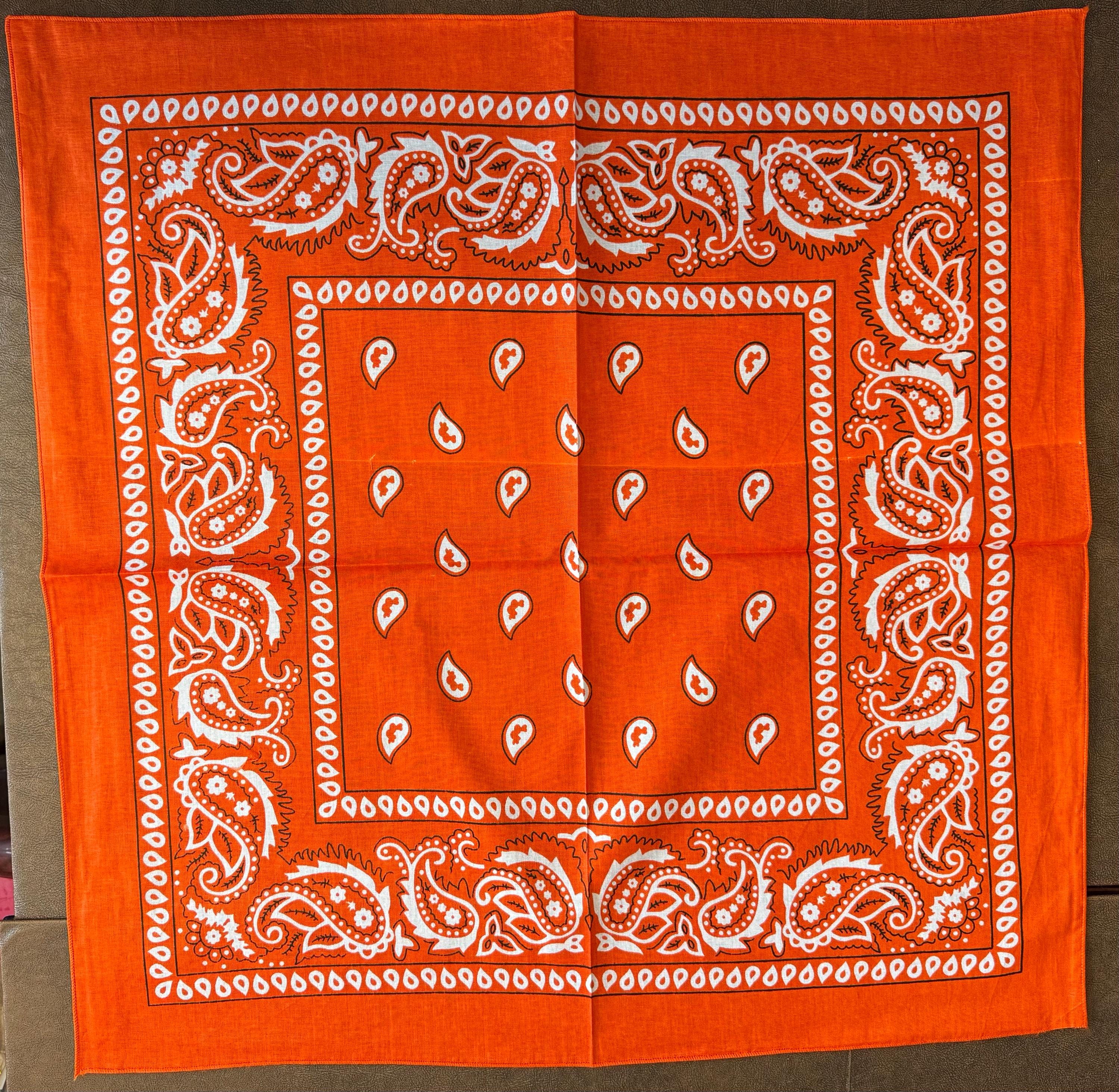 Extra Large Orange Bandanas 100% Cotton - Men & Women Paisley