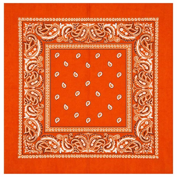 Large Orange Bandana - 22" Lightweight Cotton White Paisley Design Dog Bandannas & Scarves
