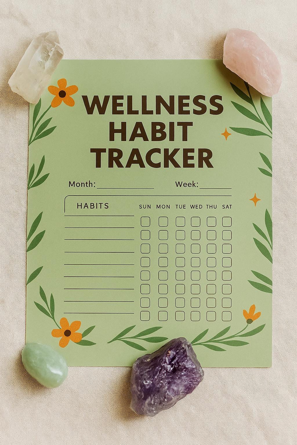 Weekly Wellness Habit Tracker Printable PDF – Self Care, Digital ...