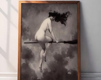 Witch on Broom Canvas Art: Albert Joseph Penot Painting, Ready to Hang