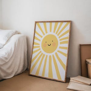 Watercolor Sun Poster, Happy Sun Poster, Sun Playroom Decor, Watercolour Nursery Prints, Nursery Wall Art, Sun Wall Art, Girls Room Decor