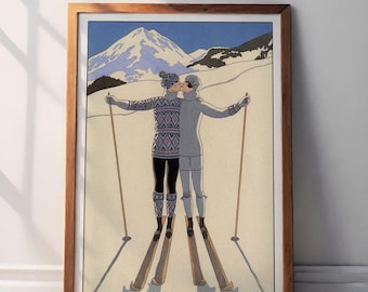L'Hiver by Georges Barbier, Lesbian Art Print, Vintage Poster, Apres Ski Poster, Vintage Art Nouveau Winter Lesbian Art Print