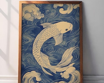 Koi Fish Japanese Art Print: Vintage Japandi Gallery Wall Decor