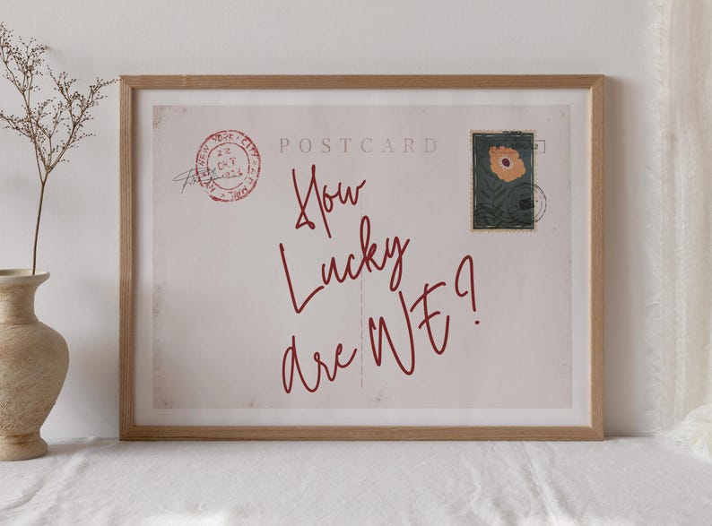 Vintage Postcard Canvas Print 'How Lucky Are We' - Retro Wall Art - Neutral Home Decor