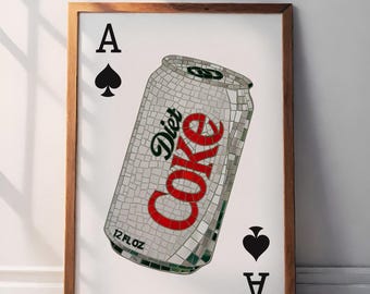 Ace Card Disco Diet Coke Canvas Print Mosaic Diet Coke Minimalistic Bar Cart Decor Trendy Kitchen Decor