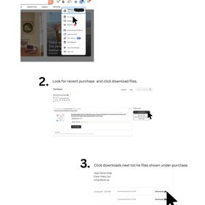 Pu&ograve; includere: Schermate che mostrano come scaricare file dopo un acquisto su una piattaforma di e-commerce. I passaggi includono la navigazione nella sezione acquisti e il clic sul pulsante di download.