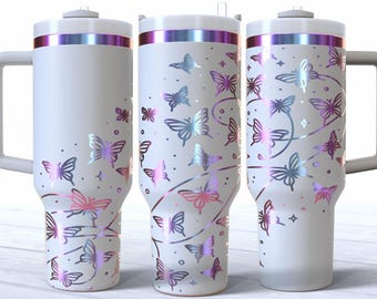 Grillige vlinder 40oz Tumbler Laser SVG-bestand digitaal ontwerp Stanley gravure SVG Instant Download Tumbler Wrap